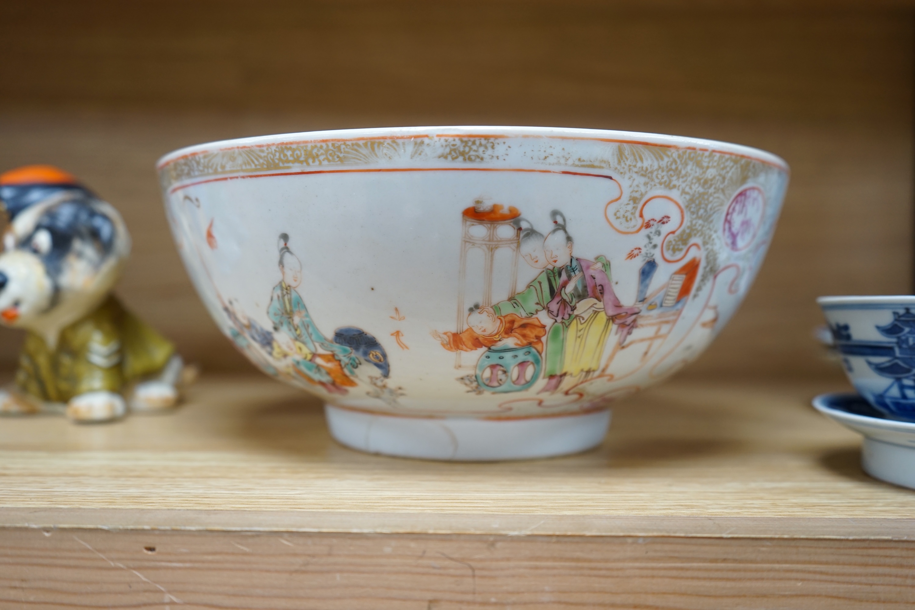 A group of 18th/19th century Chinese ceramics including a punch bowl, 26cm diameter, small dishes, etc. Condition - fair to good.